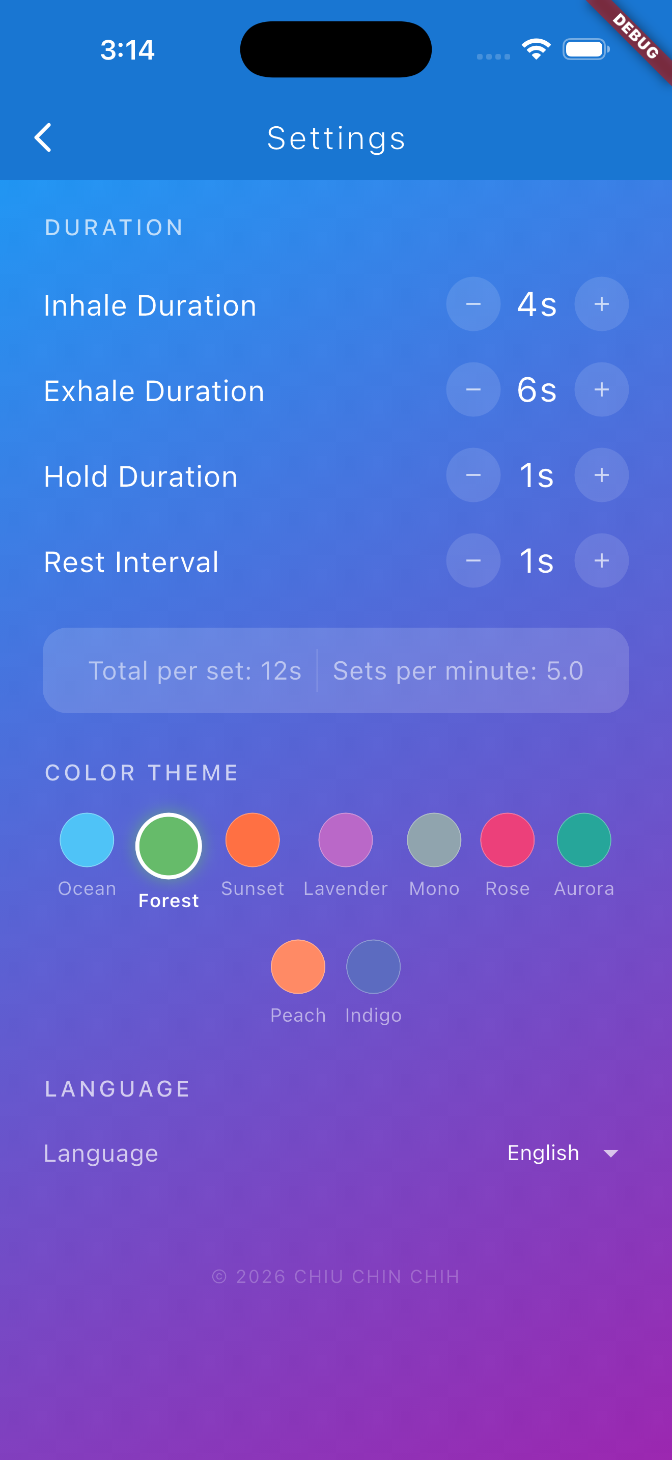 Settings screen
